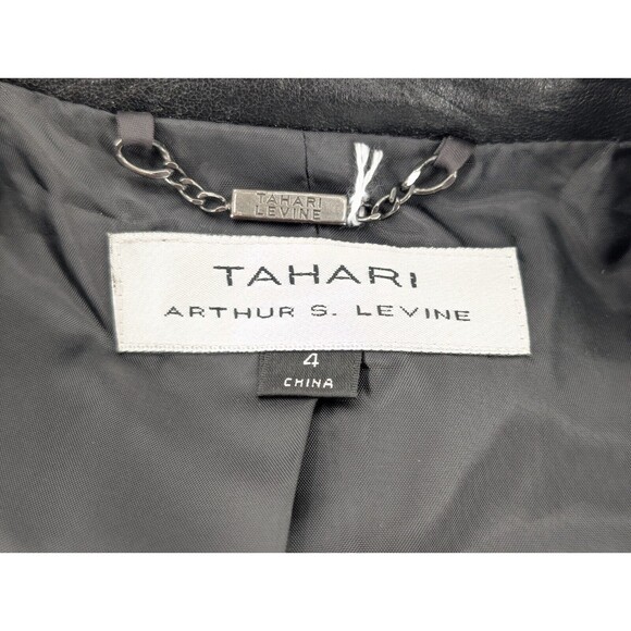 Tahari Arthur S. Levine Black Faux Leather Trim Women's Office Blazer Size 4 Sml - Picture 2 of 7